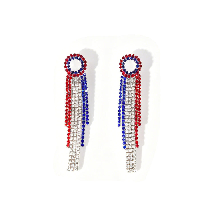 Ladies long sparkling crystal tassel earrings with geometric stud closure Kalsten