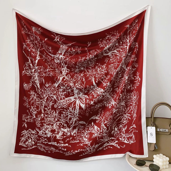 Women's silk scarf in elegant botanical design Kalsten