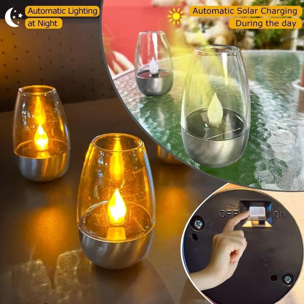LED Flameless Glass Votive Lantern Pair With Realistic Flicker Flame And Metal Base Kalsten