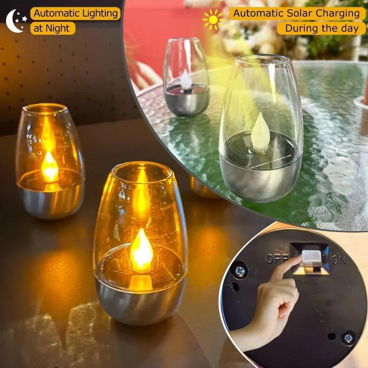 LED Flameless Glass Votive Lantern Pair With Realistic Flicker Flame And Metal Base Kalsten