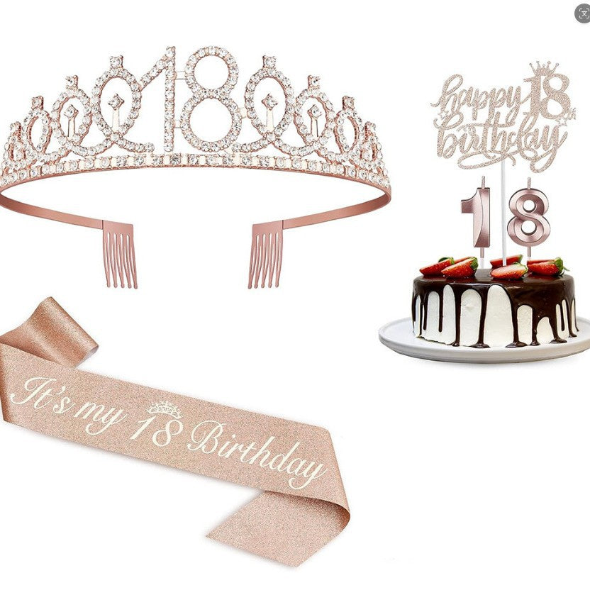 Ladies Glittering 18th Birthday Crown with Festive Sash Kalsten