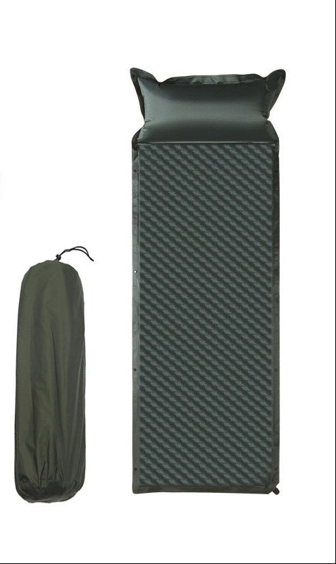 double connectable inflatable camping mattress with integrated dual pillows, egg-crate comfort surface and compact carry sack Kalsten