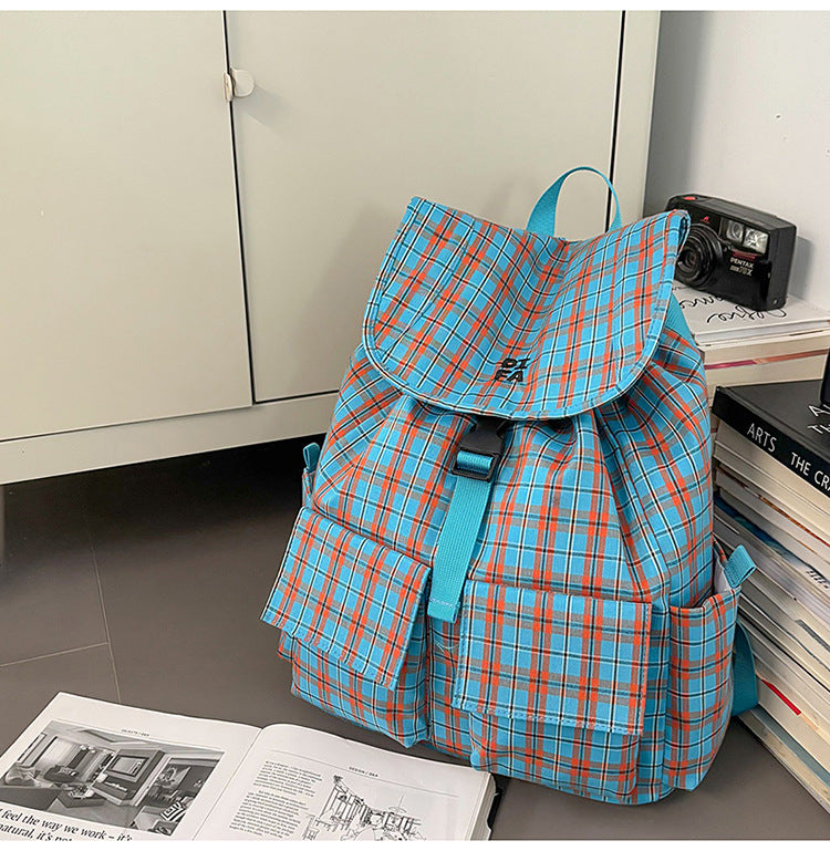 Checked Pattern Utility School Backpack