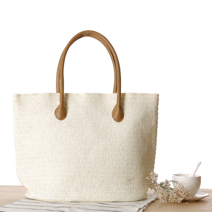 Spacious straw tote bag with elegant leather straps Kalsten