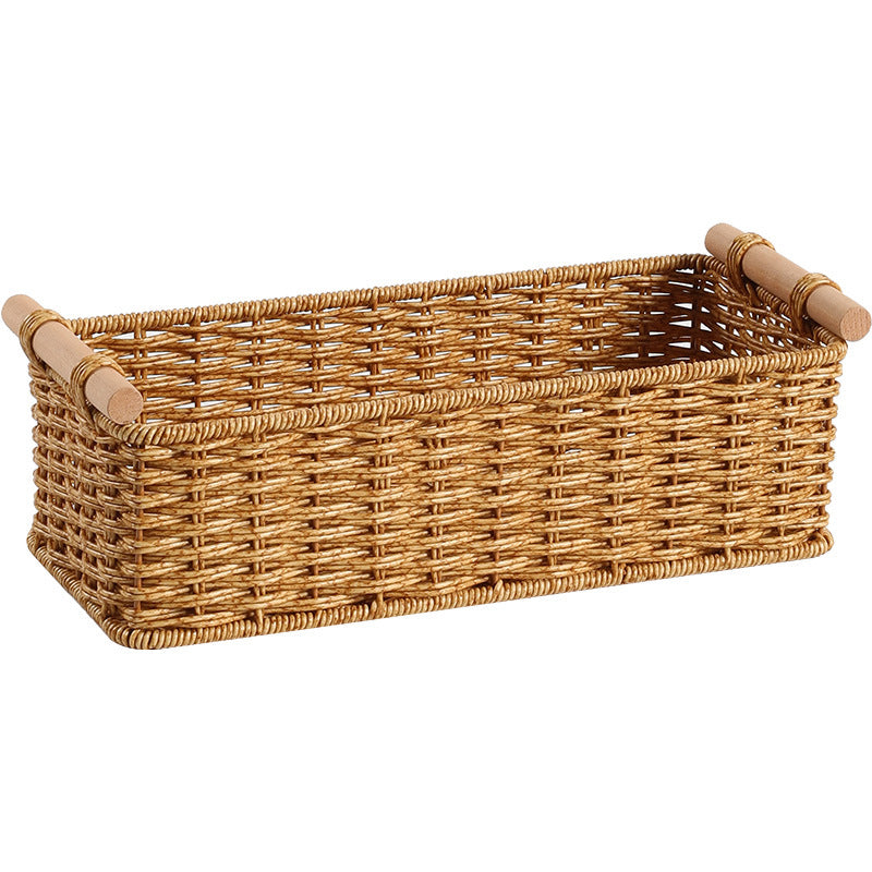 Rectangular Woven Storage Basket with Wooden Handles Kalsten