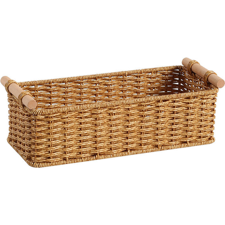 Rectangular Woven Storage Basket with Wooden Handles Kalsten