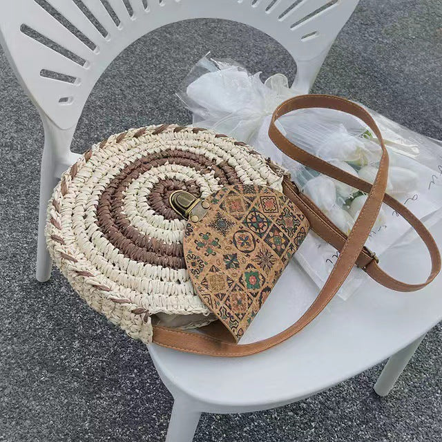 Round Bast Bag with Adjustable Leather Strap Kalsten