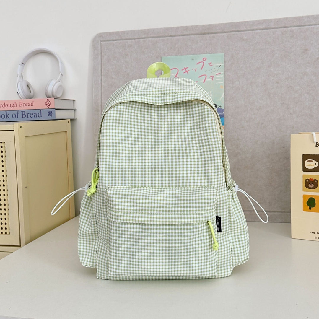 Gingham Print Character-Embellished School Backpack