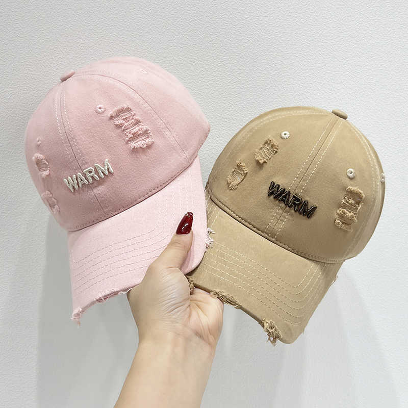 Women's Distressed Cotton Cap with Embroidered Message Kalsten