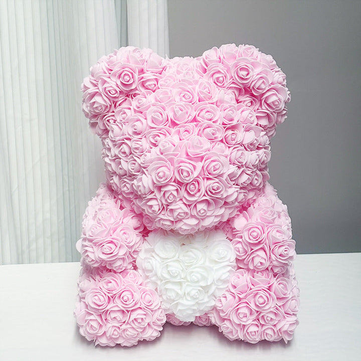 Handcrafted Rose-Foam Teddy Bear Gift Sculpture With Heart Accent