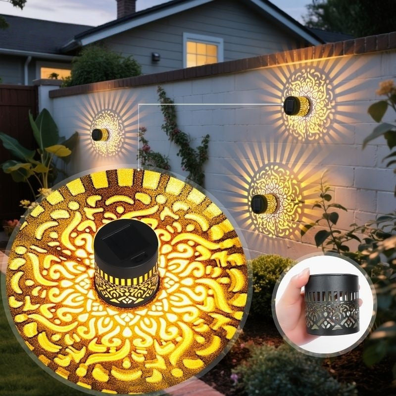 Decorative Solar-Powered Metal Lantern With Geometric Cutout And Warm LED Candle Effect Kalsten