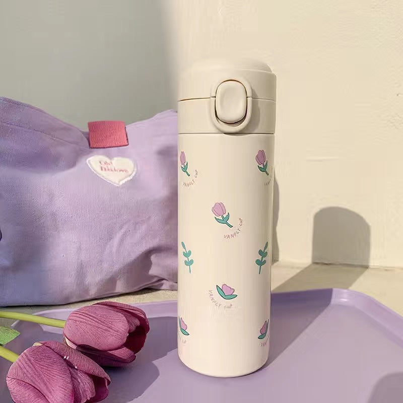 Ladies Insulated Drinking Bottle with Functional Lid and Creative Floral Design Kalsten