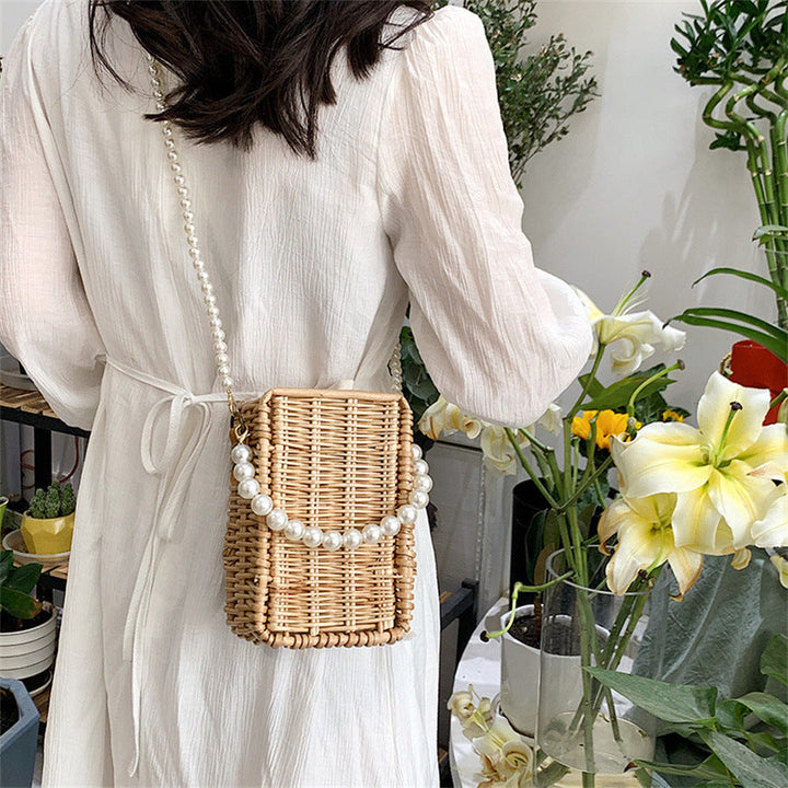 Women's Trendy Basket Bag with Pearl Chain Kalsten
