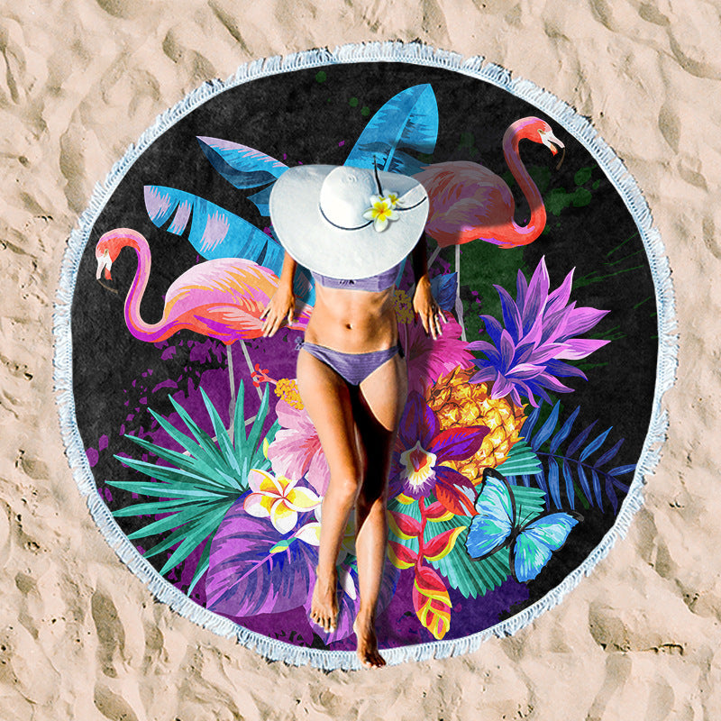 Round beach towel with floral fringe pattern Kalsten