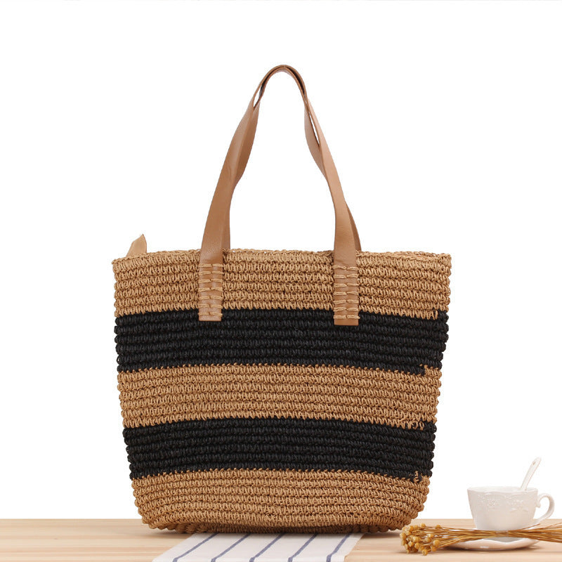 Braided shopping bag with elegant leather handles Kalsten