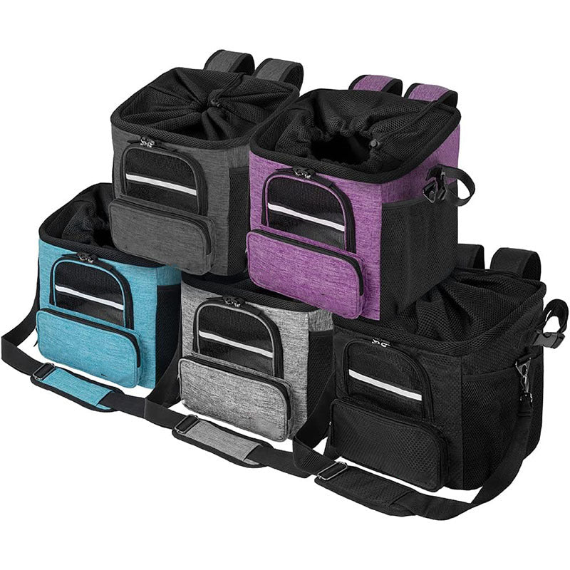 rectangular insulated pet travel tote with drawstring mesh canopy front-access pocket and adjustable padded shoulder strap Kalsten