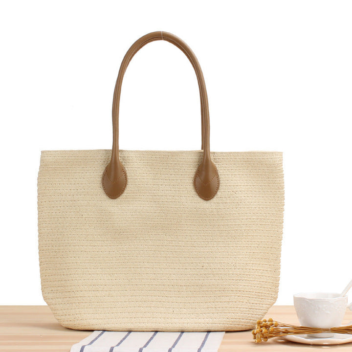 Spacious straw tote bag with elegant leather straps Kalsten