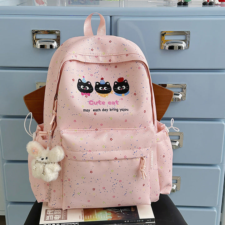 Cute Cat-Themed Multi-Pocket School Backpack