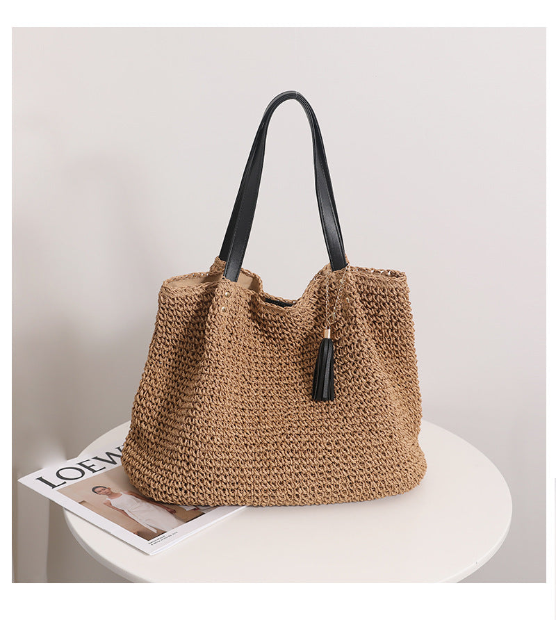 Durable basket bag with synthetic leather handle reinforcement Kalsten