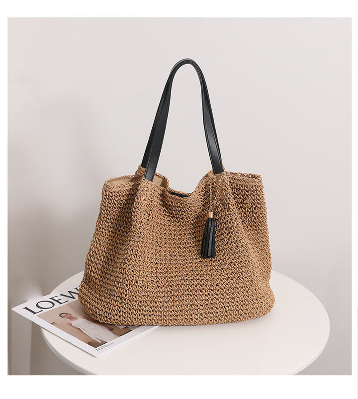 Durable basket bag with synthetic leather handle reinforcement Kalsten