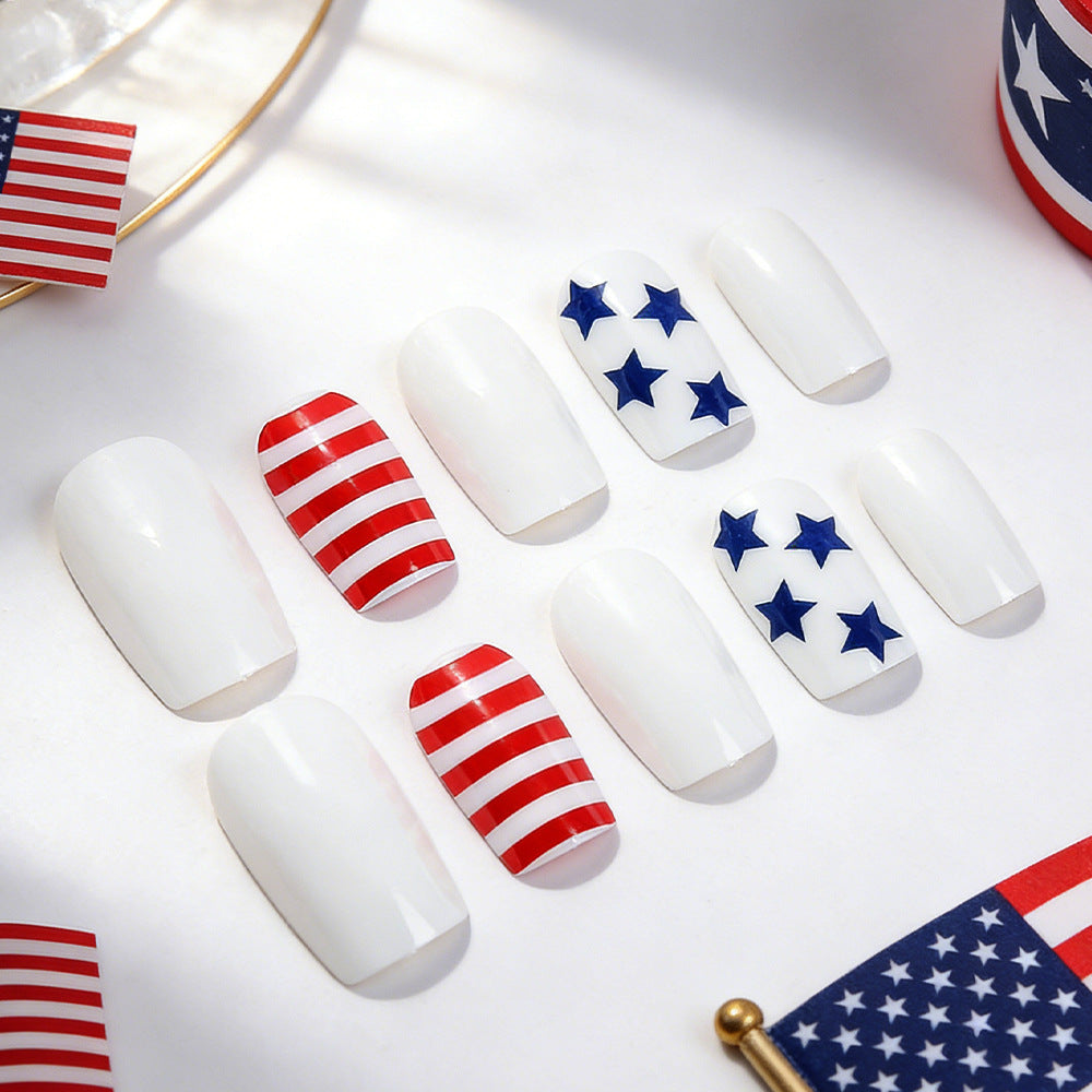 Women's nan patriotic press-on manicure kit with glossy gel finish and long coffin shape Kalsten