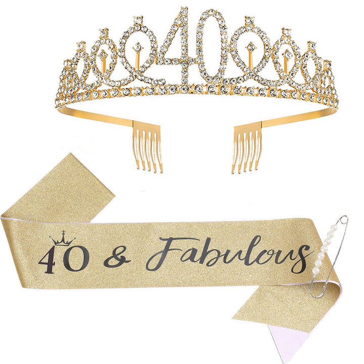 Women Crystal-Embellished Birthday Crown with Personalized Sash Kalsten