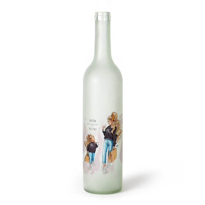 Decorative Frosted Glass Bottle Vase With Fashion Collage Decal