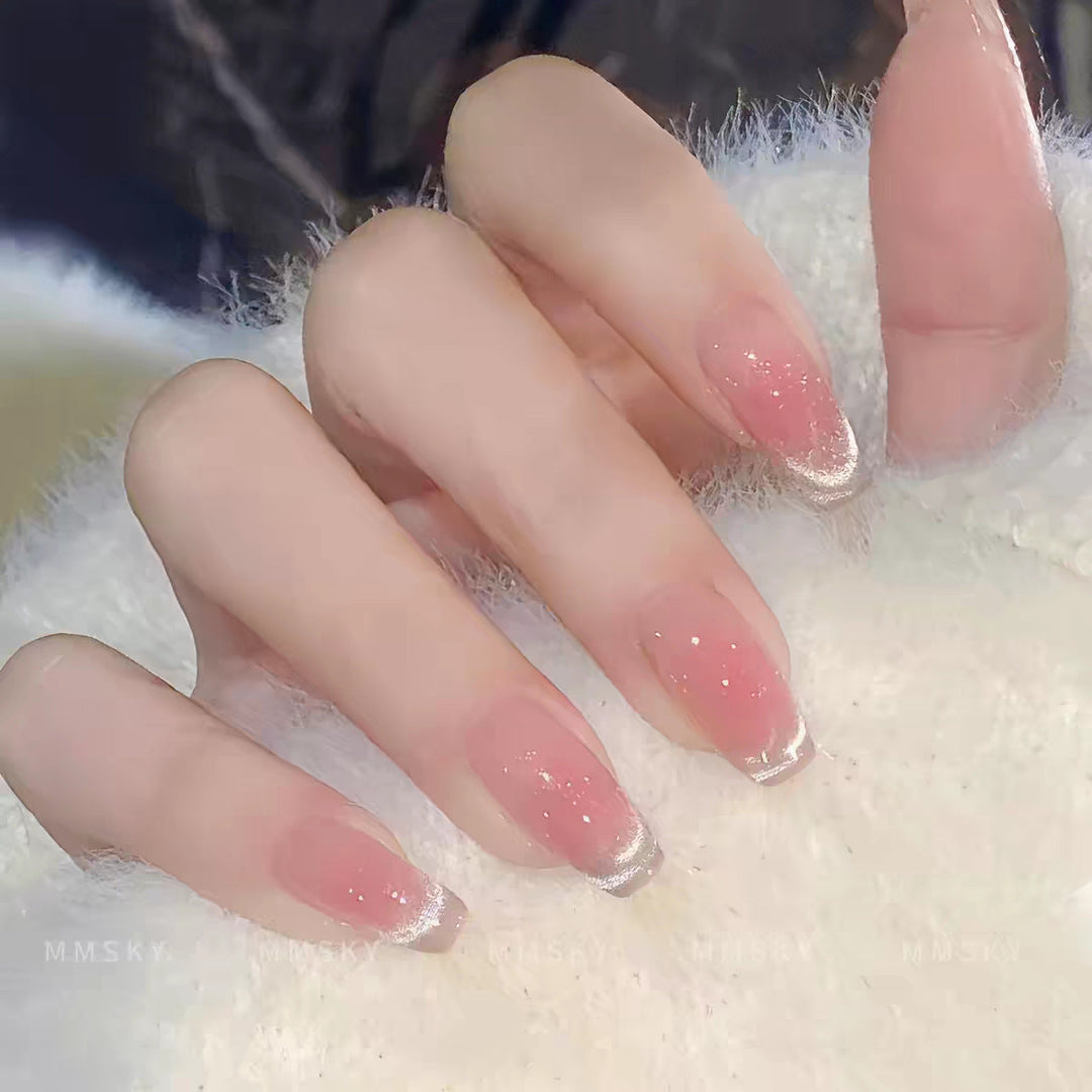 Elegant Artificial Nails with Sparkling Glitter and French Tip Design Kalsten