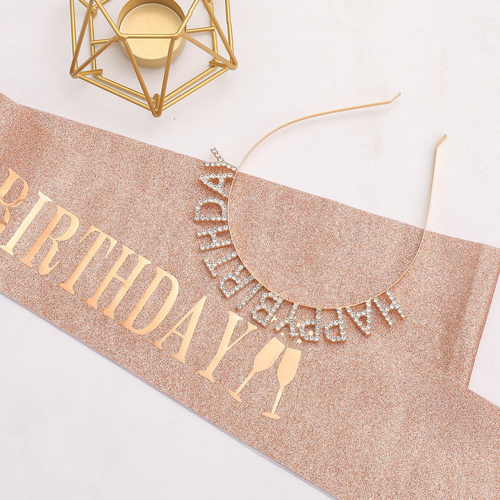 Ladies Glitter Headband with "Happy Birthday" Inscription Kalsten