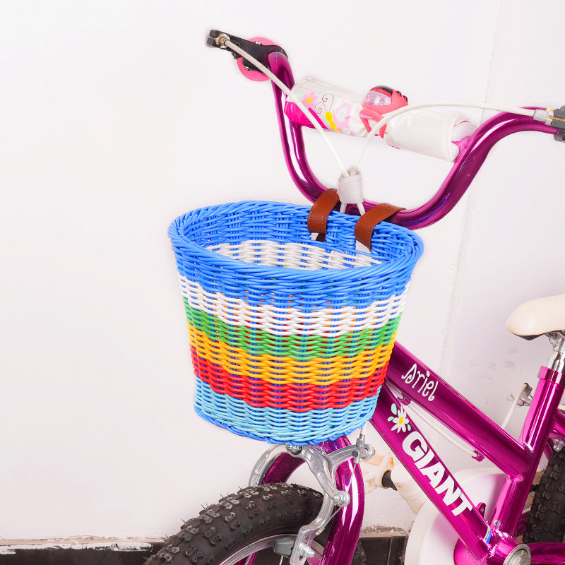 woven front bicycle basket with adjustable leather handlebar straps Kalsten