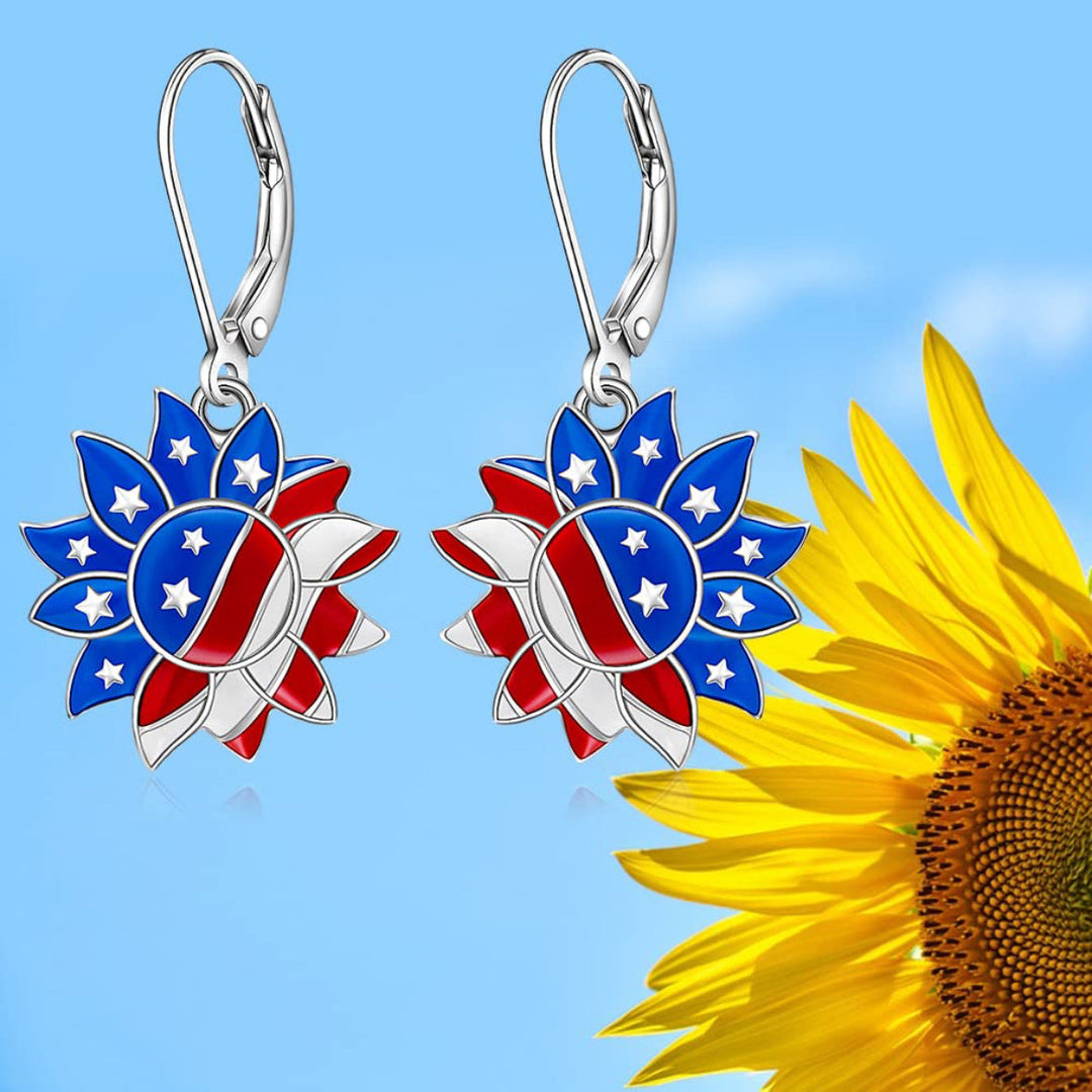 Women's enamelled sunflower earrings with star motif and safety lever clasp Kalsten