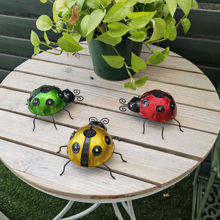 Decorative Solar-Powered Metal Ladybug Garden Lights With Warm LED Accents Kalsten