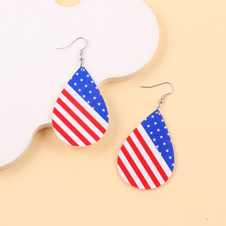 Women heart-shaped drop earrings with patriotic flag print and nickel-free hooks Kalsten