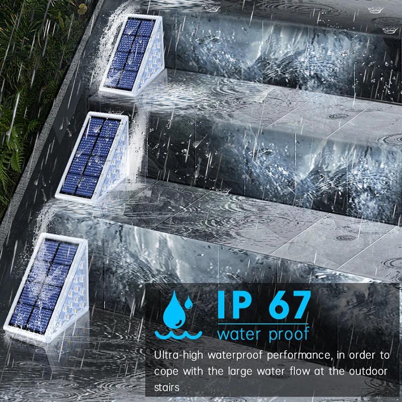 Angled Triangular Solar-Powered LED Stair Step Lights With Dusk-To-Dawn Sensor And Waterproof Mounting Kalsten