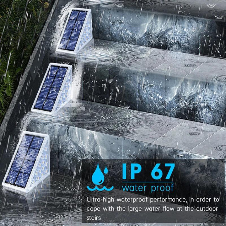 Angled Triangular Solar-Powered LED Stair Step Lights With Dusk-To-Dawn Sensor And Waterproof Mounting Kalsten