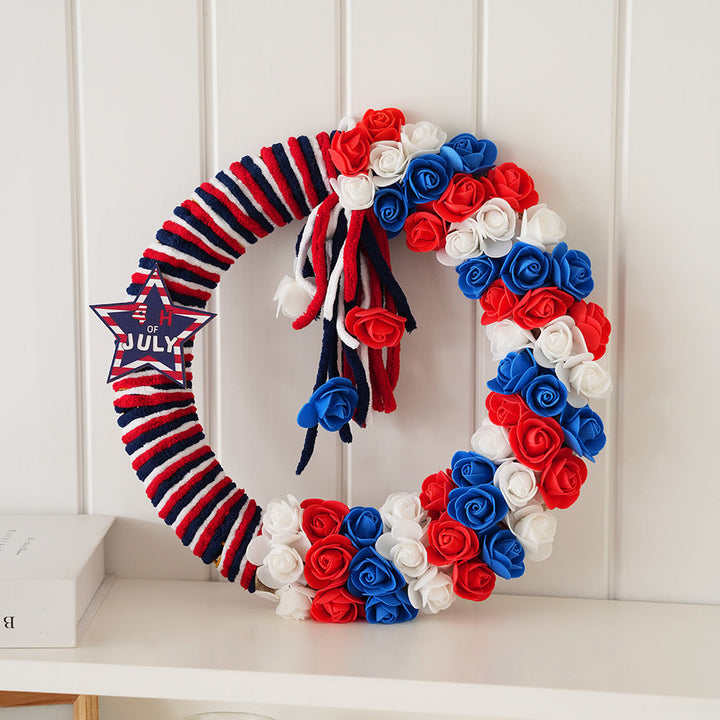 Unisex nan festive door and wall wreath made of foam roses and wrapped textile ribbon Kalsten