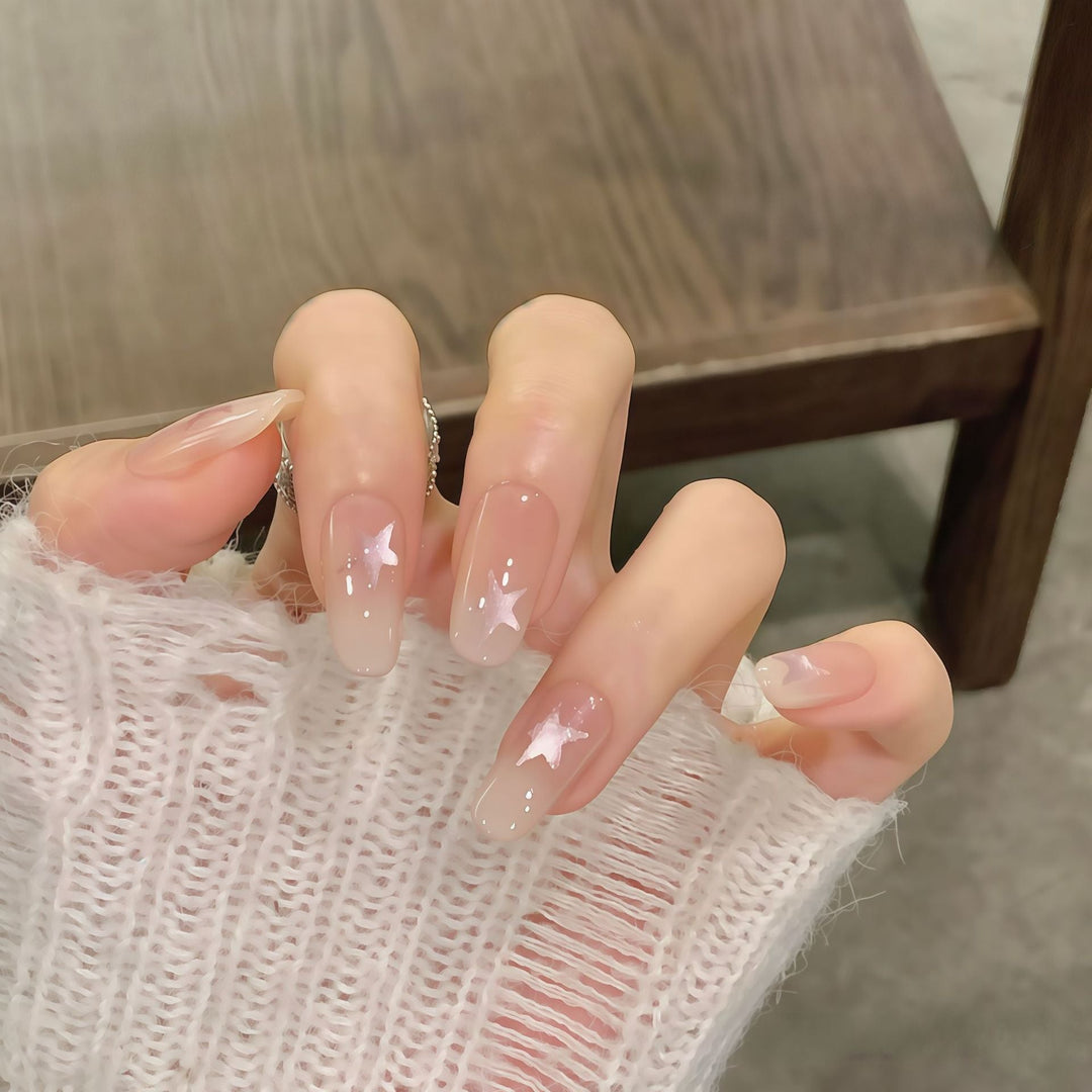Artificial nails with sparkling stars and gentle gradient Kalsten