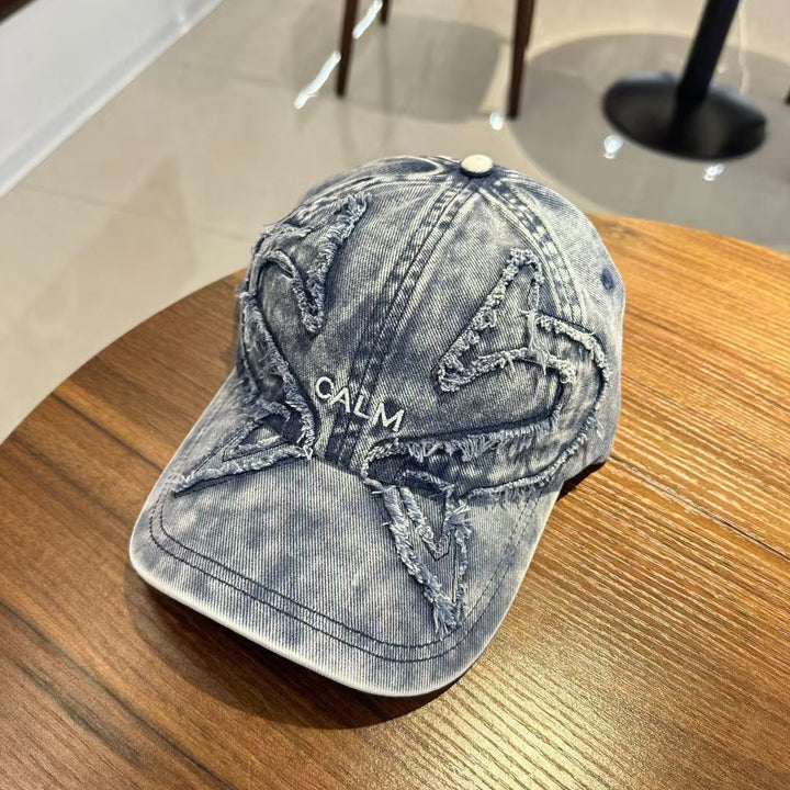 Unisex Distressed Denim Embroidered Cap Kalsten