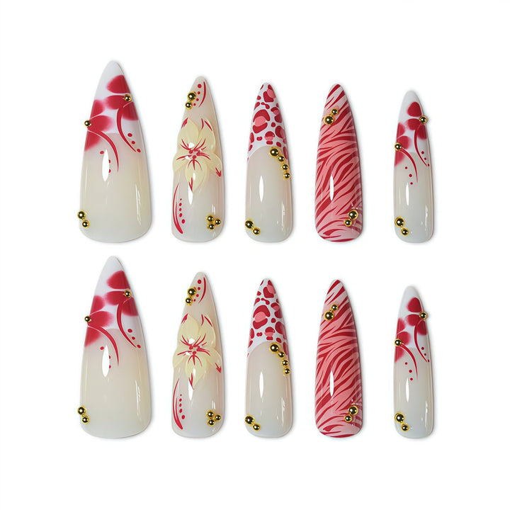 Artistic Floral and Animal Print Press-On Nails Kalsten