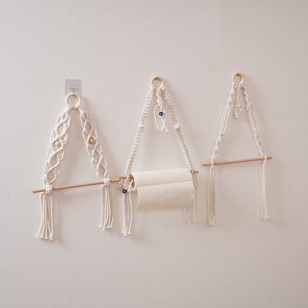 Macrame Hanging Plant Holder with Wooden Rod Acalora