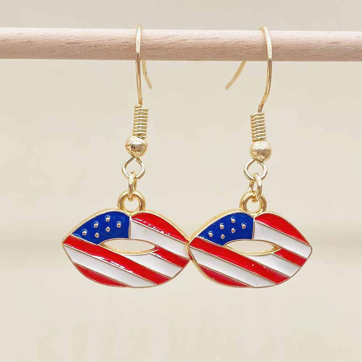 Women's Independence Day patriotic enamel flag dangle earrings with hypoallergenic fishhook wires Kalsten