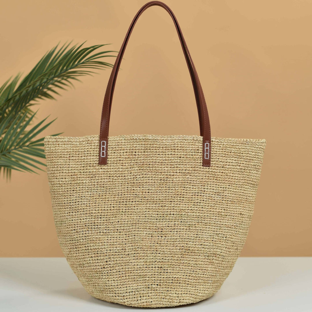 Handwoven jute bag with leather handles Kalsten