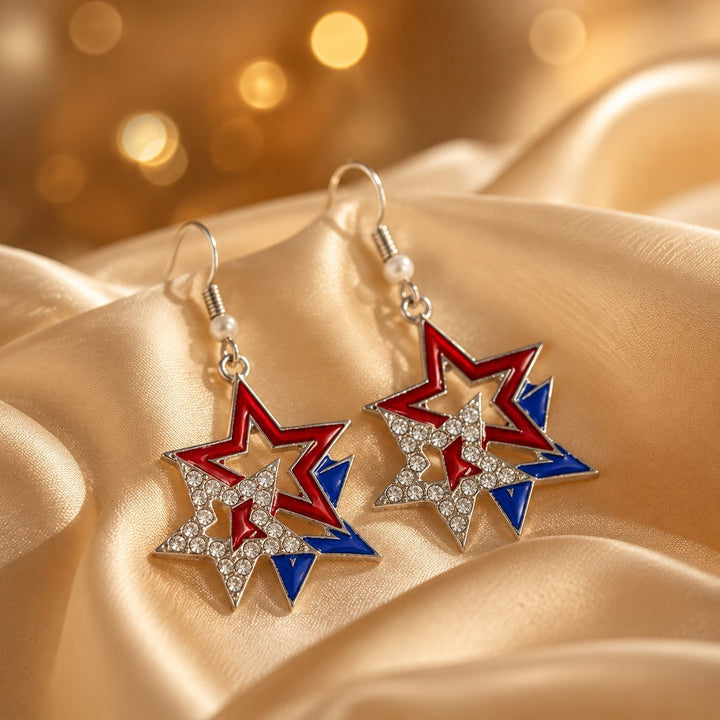 Women's Statement Earrings made of enamel with star and stripe motif and crystal embellishment Kalsten