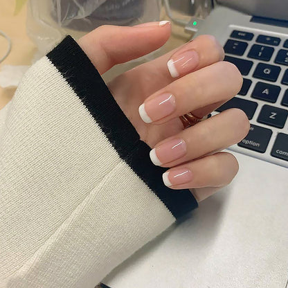 Artificial nail set with elegant French tips and natural shine Acalora