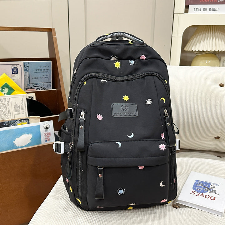 Multi-Pocket Graphic Embellished School Backpack