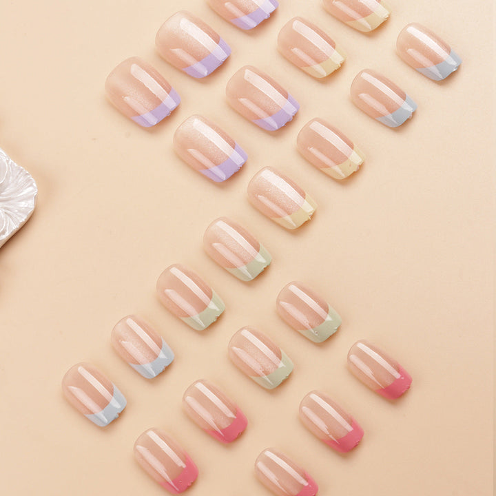 Artistic Colorful French Tip Press-On Nail Set Kalsten
