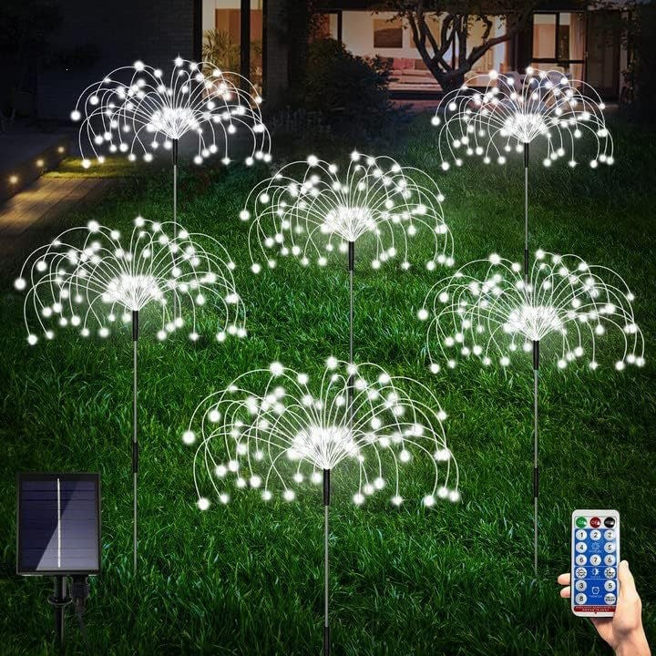 Solar-Powered Fiber-Optic Dandelion Garden Stake Lights With Waterproof LED Fireworks Effect Kalsten