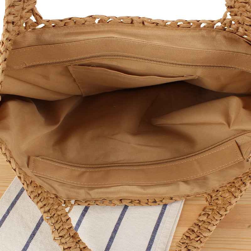 Handcrafted raffia shoulder bag with floral details Kalsten