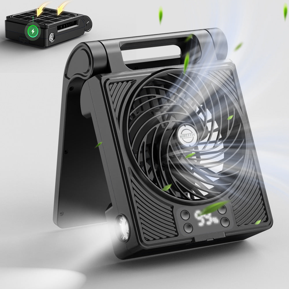 Unisex portable folding rechargeable battery fan with LED flashlight and solar charging function Kalsten