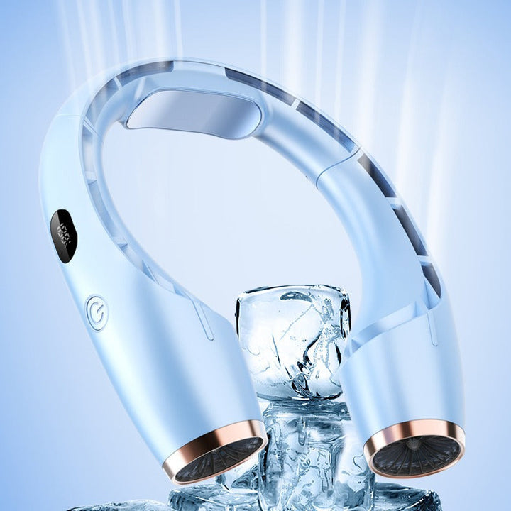 Cooling wearable dual-turbine neck fan with adjustable-angle air outlets and LED battery display Kalsten